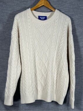 Aelfric Eden Large Retro Ivory 90s Chunky Oversized Cozy Cable Knit Crew Sweater